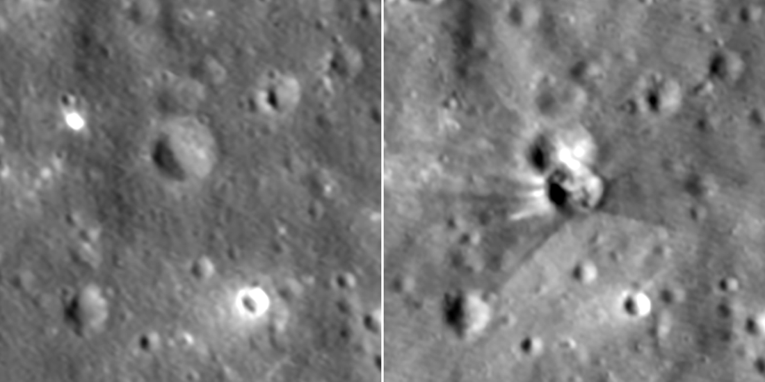 Before and after images the Falcon 9 booster impact site